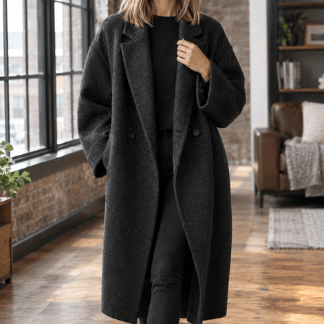 Serena-Faye Women's Oversized Wool Blend Winter Coat with Notched Lapels