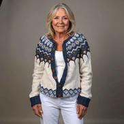 Kara Women's Fair Isle Yoke Knitted Cardigan with Wooden Buttons