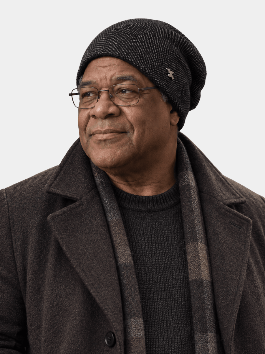 Men's Herringbone Knit Beanie with Fleece Lining and Ribbed Edge
