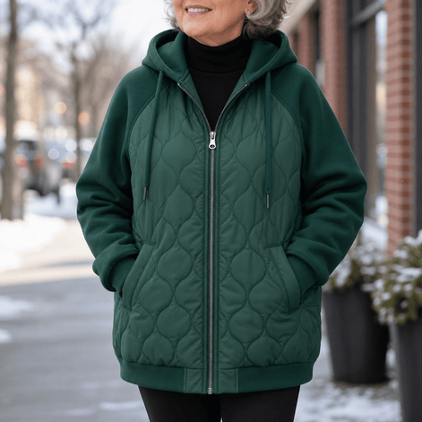 Women's Hooded Spliced Quilted Puffer Jacket with Padded Lining