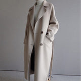 Longline Double-Breasted Women's Wool Blend Coat for Winter