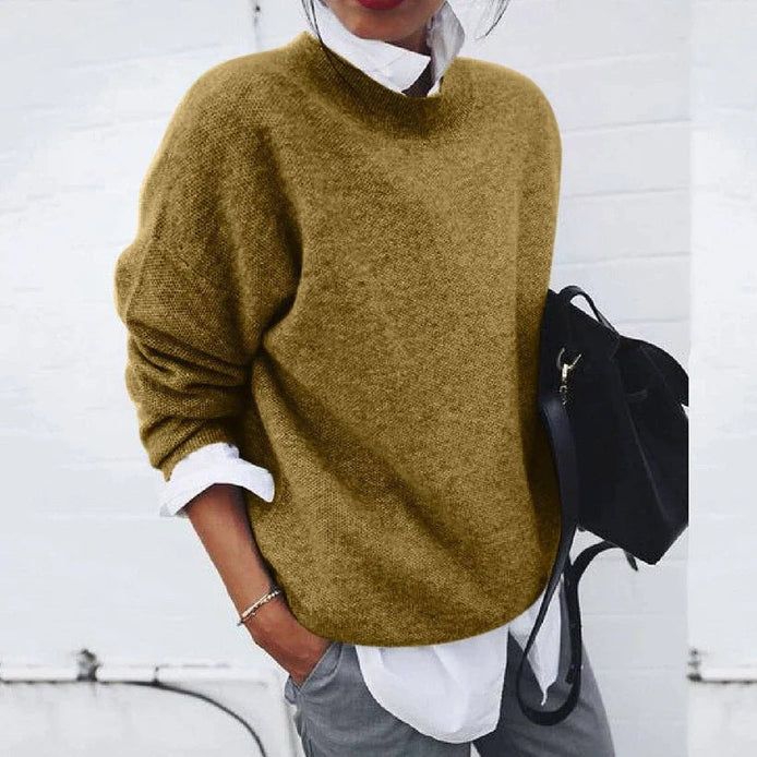 Poppy Crew Neck Knit Sweater with Relaxed Fit for Women