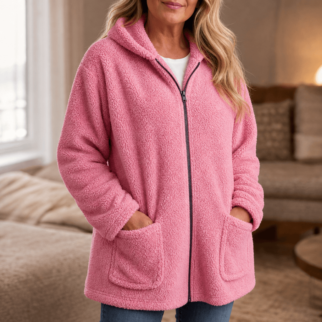 Cozelle Plush Hooded Oversized Fleece Zip-Up Jacket for Women