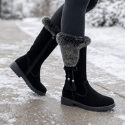 Calvera Fleece-Lined Suede Mid-Calf Winter Boots with Side Zip for Women