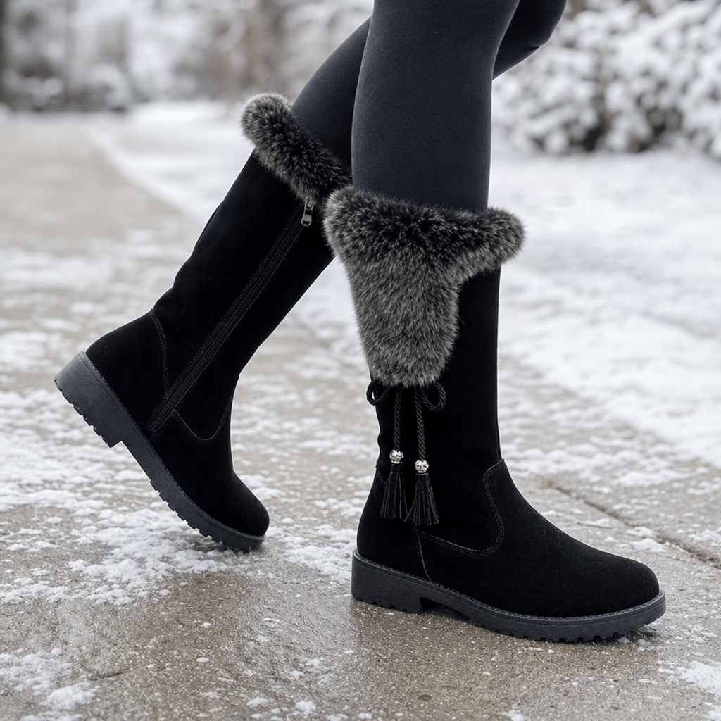 Calvera Fleece-Lined Suede Mid-Calf Winter Boots with Side Zip for Women