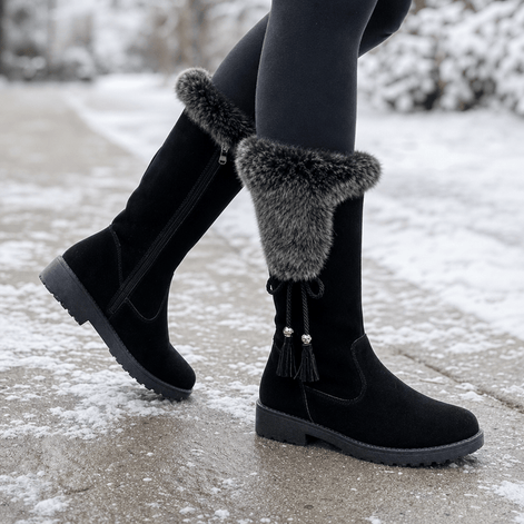 Calvera Fleece-Lined Suede Mid-Calf Winter Boots with Side Zip for Women