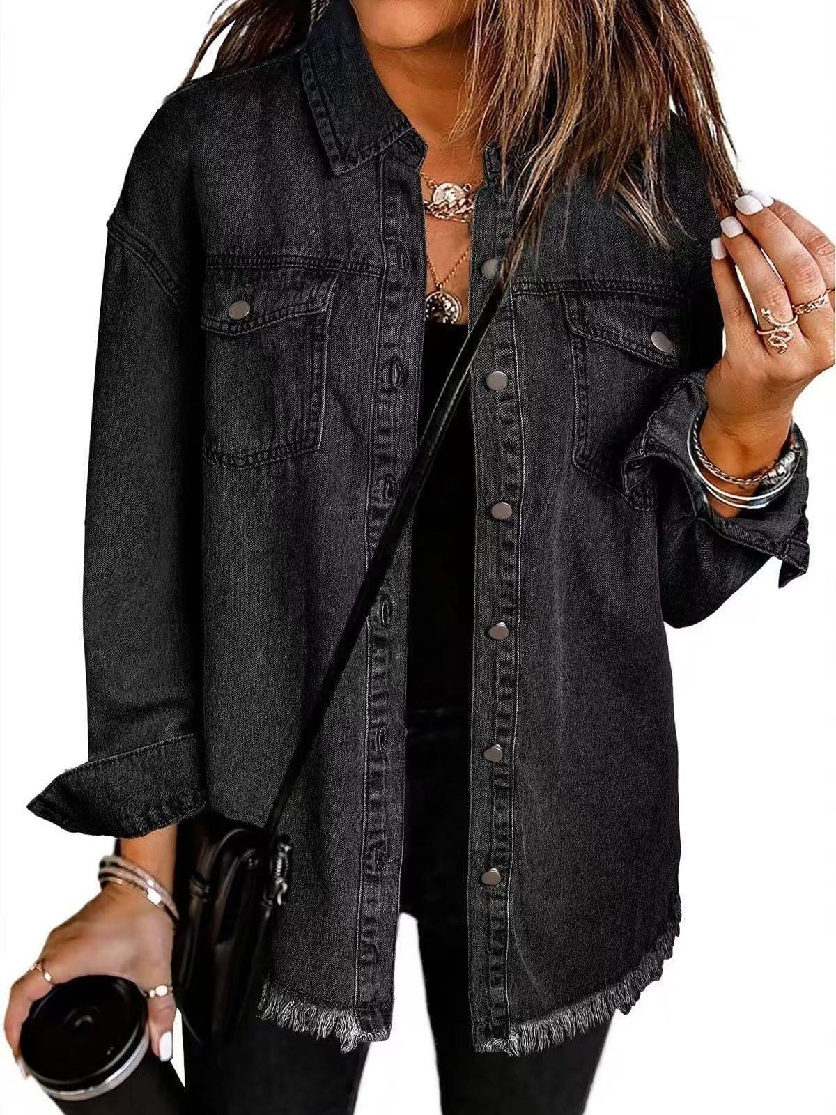 Wilda Denim Button-Through Oversized Longline Jacket for Women