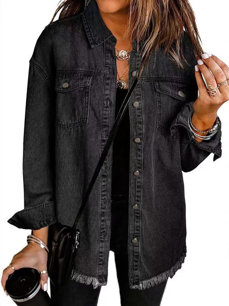 Wilda Denim Button-Through Oversized Longline Jacket for Women