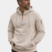Men's Half-Zip Hooded Sweatshirt with Kangaroo Pocket and Adjustable Hood