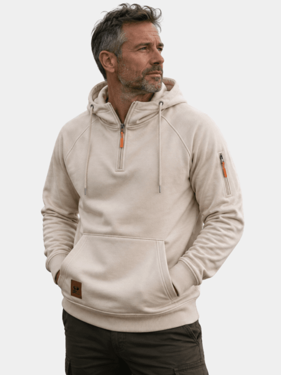 Men's Half-Zip Hooded Sweatshirt with Kangaroo Pocket and Adjustable Hood