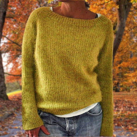 Women's Textured Boat Neck Knitted Jumper with Long Sleeves