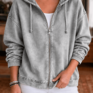 Women's Washed Relaxed Zip-Up Hoodie Jacket with Lined Hood