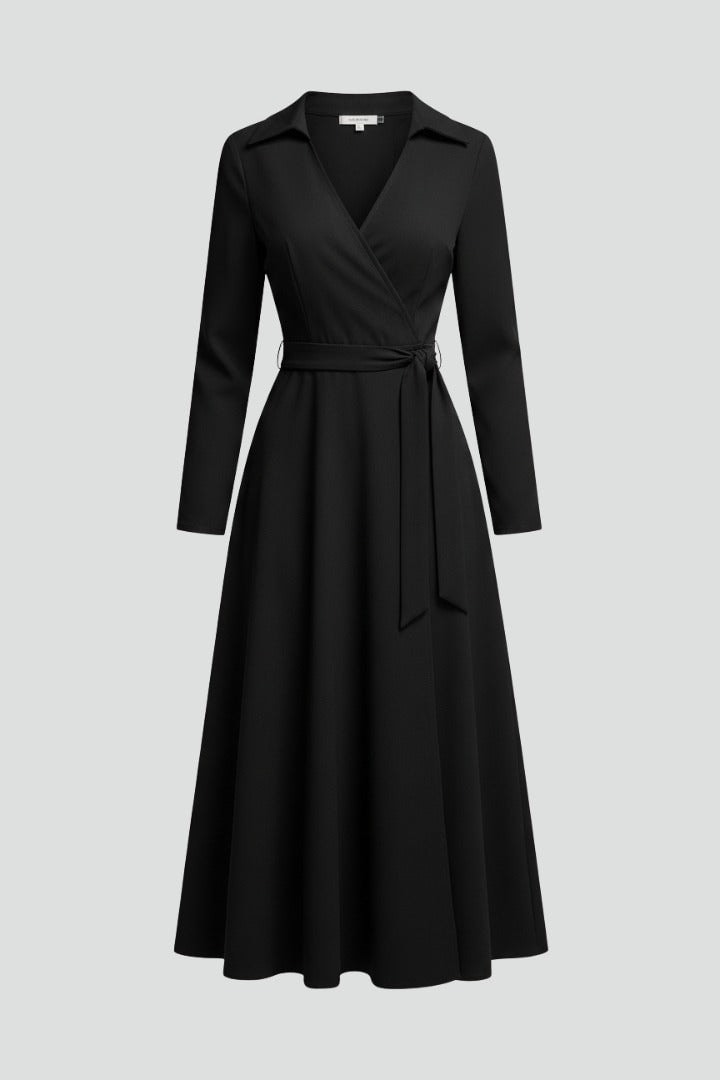 Matilda Long Sleeve Woven Wrap Midi Dress for Christmas Party