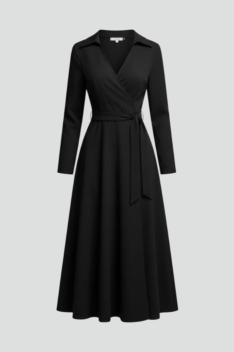 Matilda Long Sleeve Woven Wrap Midi Dress for Christmas Party