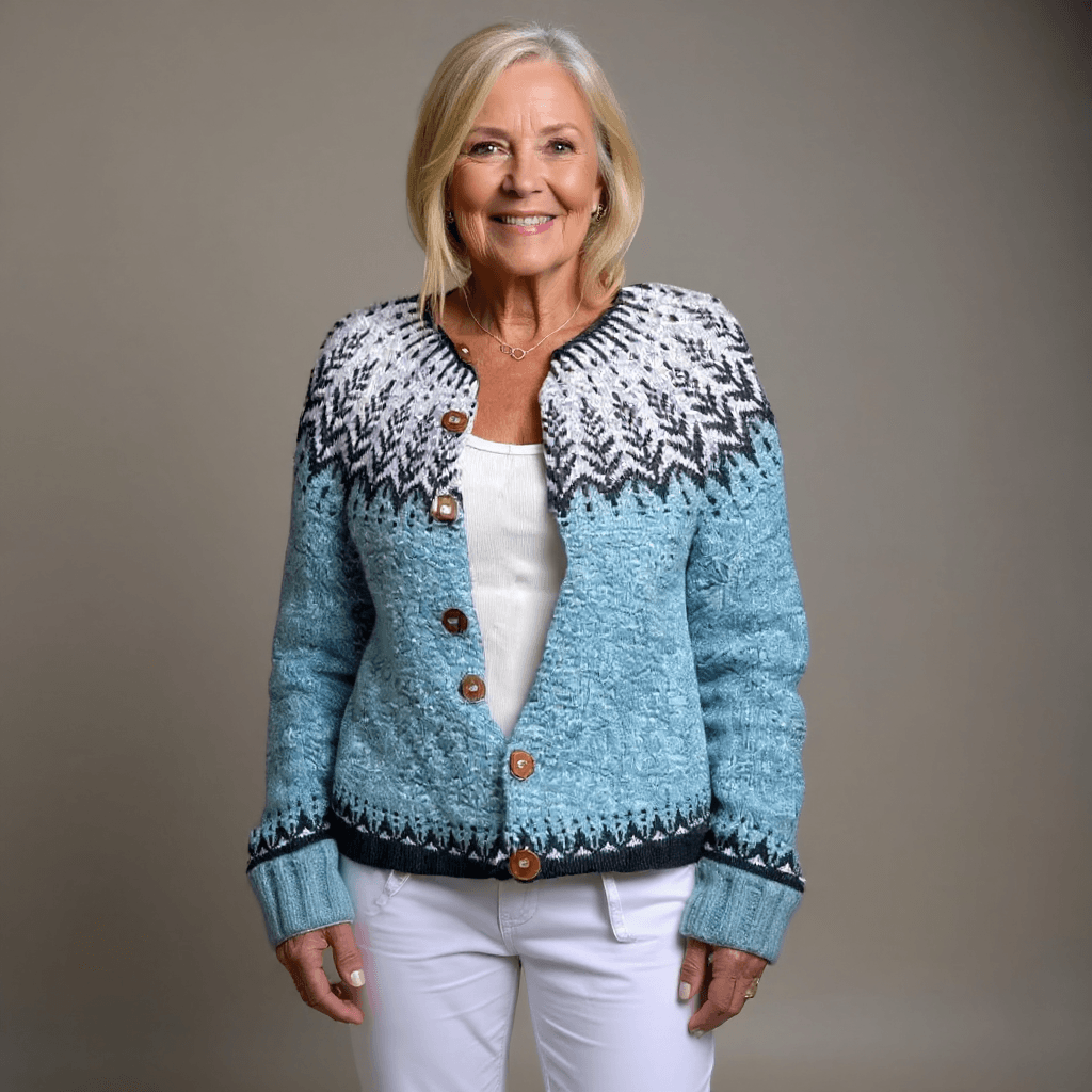 Cora Fair Isle Yoke Button-Up Women's Knitted Cardigan with Vintage Icelandic Pattern