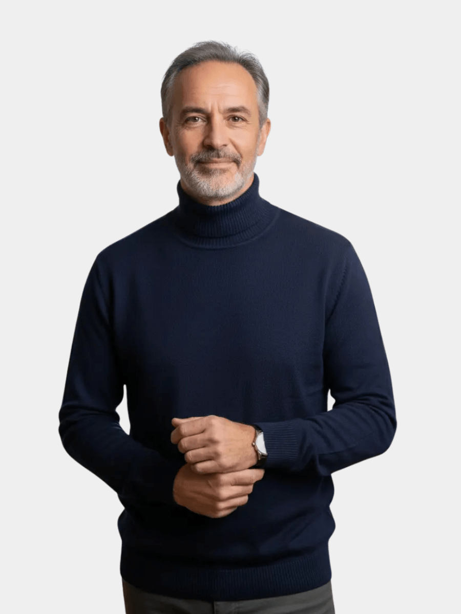 Men's Knit Turtleneck Jumper with Ribbed Collar