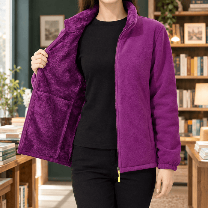 Meredith-Hope Zip-Up Fleece Jacket with Stand Collar