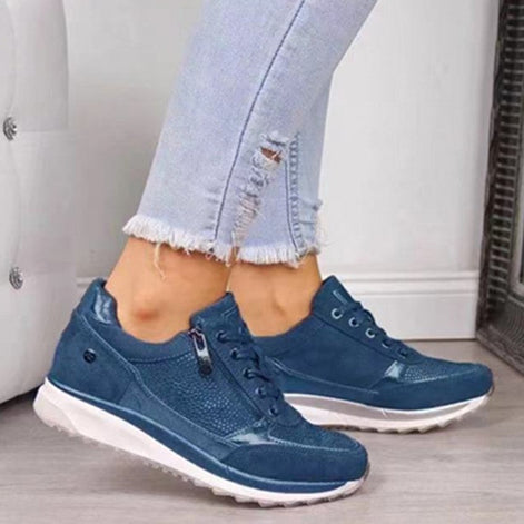 Women's Lightweight Cushioned Lace-Up Sneakers with Zip Detail