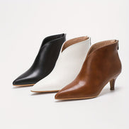 Pointed-Toe Faux Leather Ankle Boots for Women with Kitten Heel and Back Zip