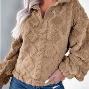 Women's Textured Fleece Quarter-Zip Pullover with Stand Collar