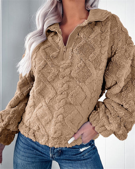 Women's Textured Fleece Quarter-Zip Pullover with Stand Collar
