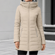Women's Longline Quilted Puffer Jacket with Hood and Zip Pockets