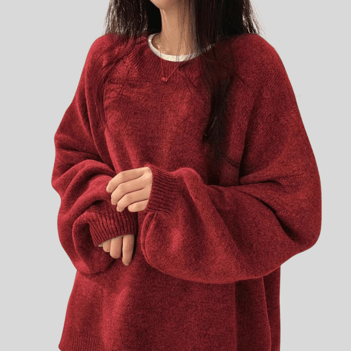 Women's Oversized Round Neck Knitted Jumper with Long Sleeves