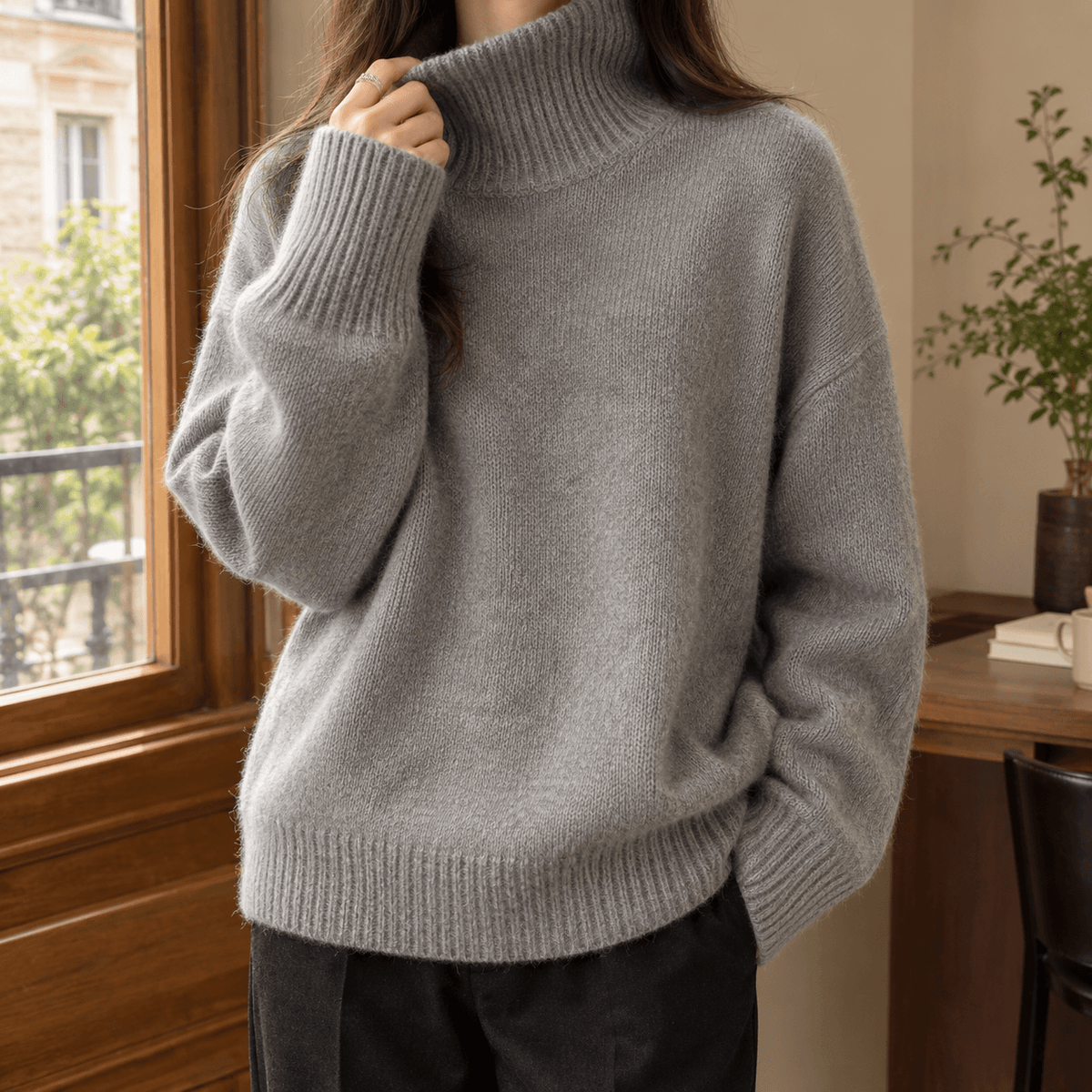 Imogen-Elise Oversized Turtleneck Knitted Jumper with Ribbed Cuffs for Women
