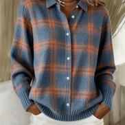 Esmeralda Plaid Cotton Flannel Button-Up Long Sleeve Blouse for Women