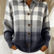 Esmeralda Plaid Cotton Flannel Button-Up Long Sleeve Blouse for Women