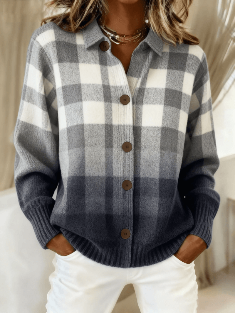 Esmeralda Plaid Cotton Flannel Button-Up Long Sleeve Blouse for Women