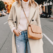 Women's Notch Lapel Double-Breasted Long Wool Winter Coat with Side Pockets