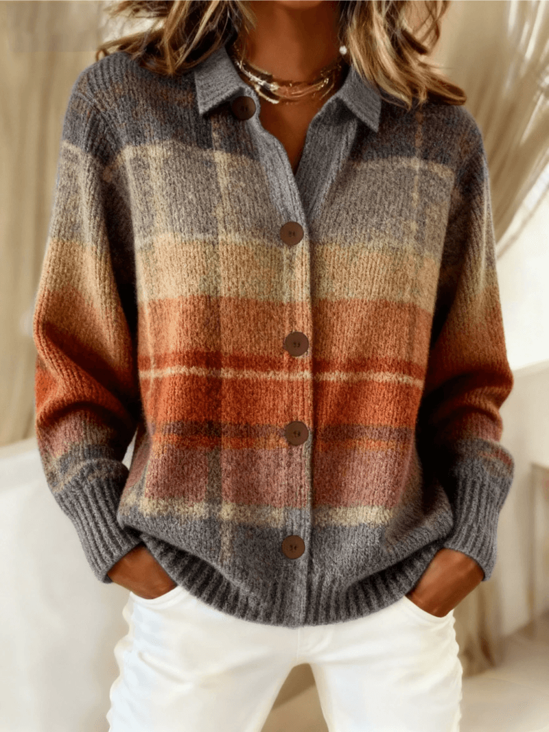 Esmeralda Plaid Cotton Flannel Button-Up Long Sleeve Blouse for Women
