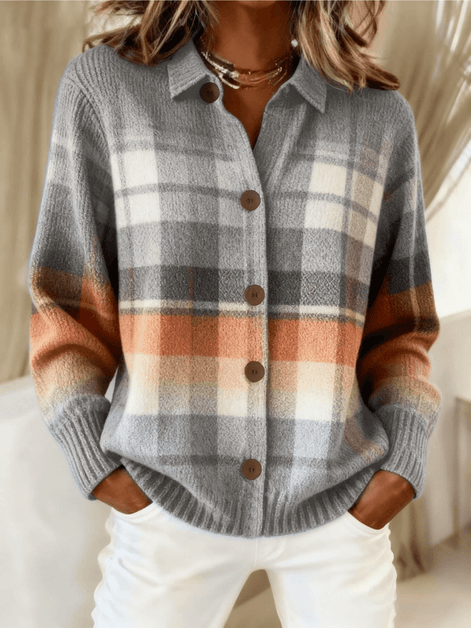Esmeralda Plaid Cotton Flannel Button-Up Long Sleeve Blouse for Women