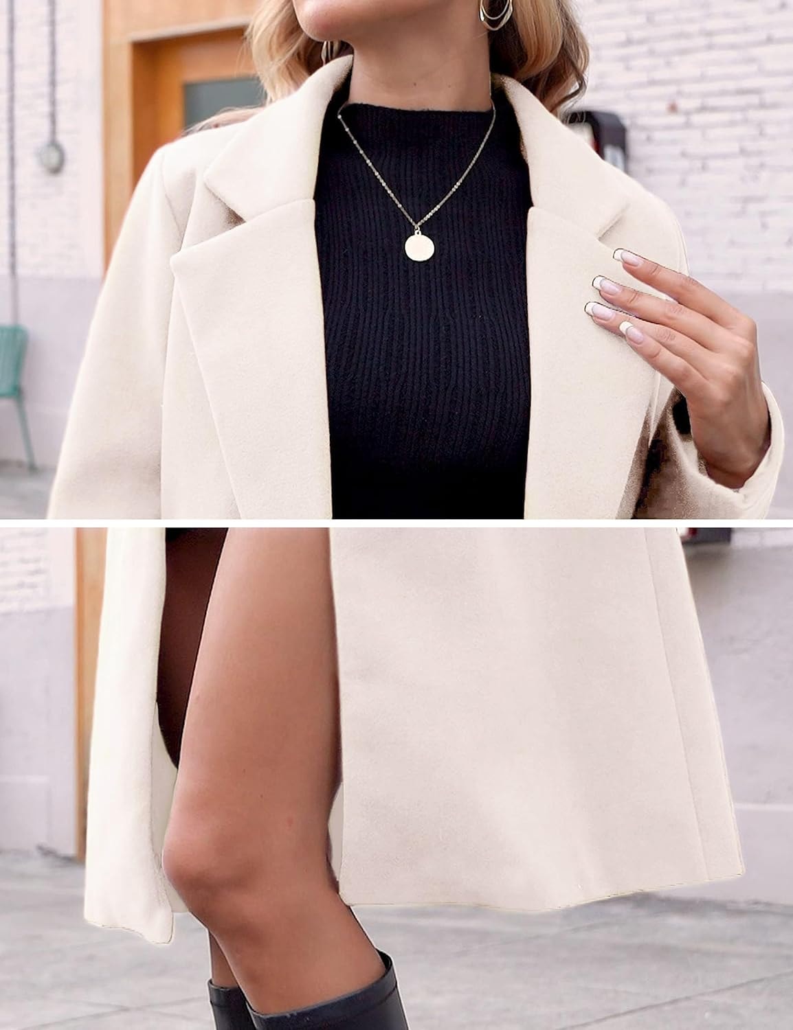 Women's Notch Lapel Double-Breasted Long Wool Winter Coat with Side Pockets