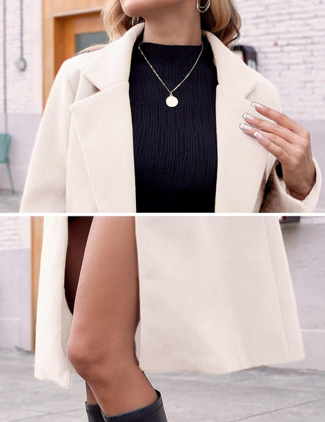 Women's Notch Lapel Double-Breasted Long Wool Winter Coat with Side Pockets