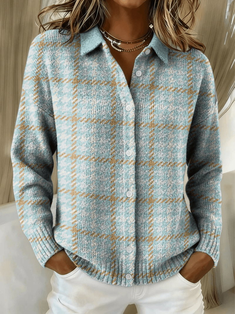 Esmeralda Plaid Cotton Flannel Button-Up Long Sleeve Blouse for Women