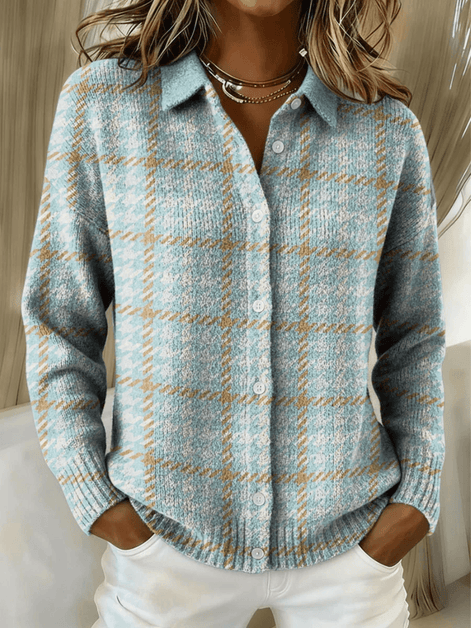 Esmeralda Plaid Cotton Flannel Button-Up Long Sleeve Blouse for Women