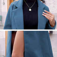Women's Notch Lapel Double-Breasted Long Wool Winter Coat with Side Pockets