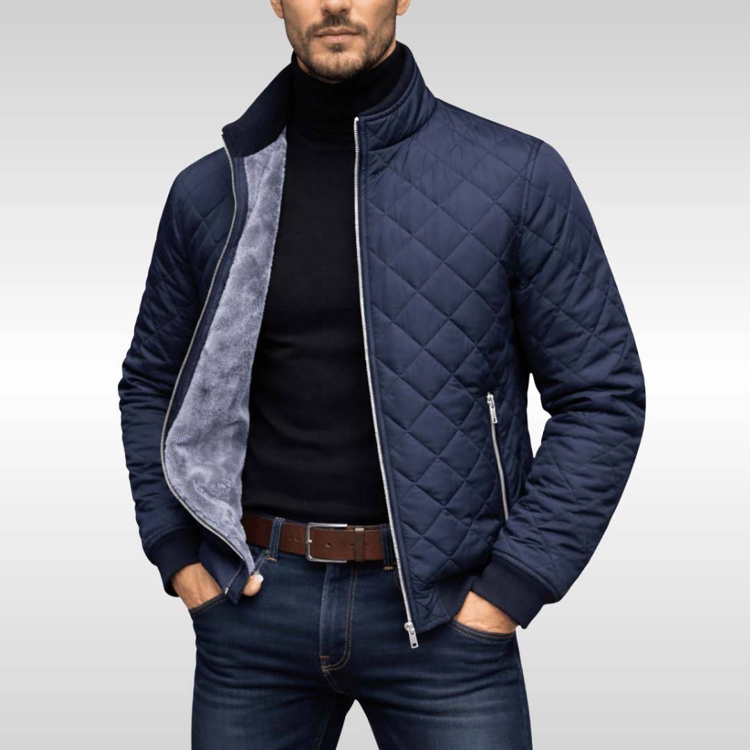 Men's Diamond-Quilted Winter Jacket with Faux Fur Lining