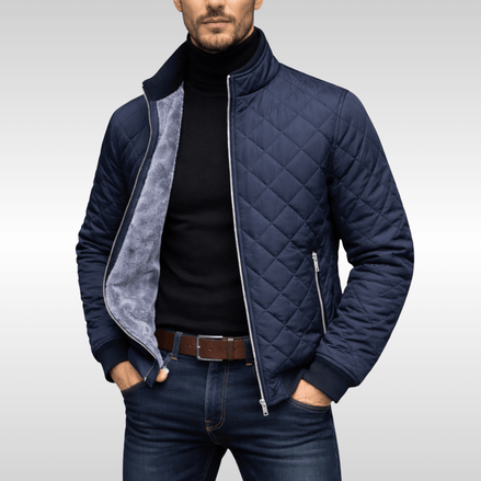 Men's Diamond-Quilted Winter Jacket with Faux Fur Lining