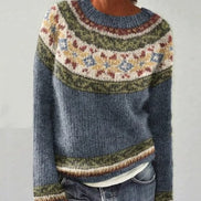Dorothea Fair Isle Boat Neck Knit Jumper with Striped Trim
