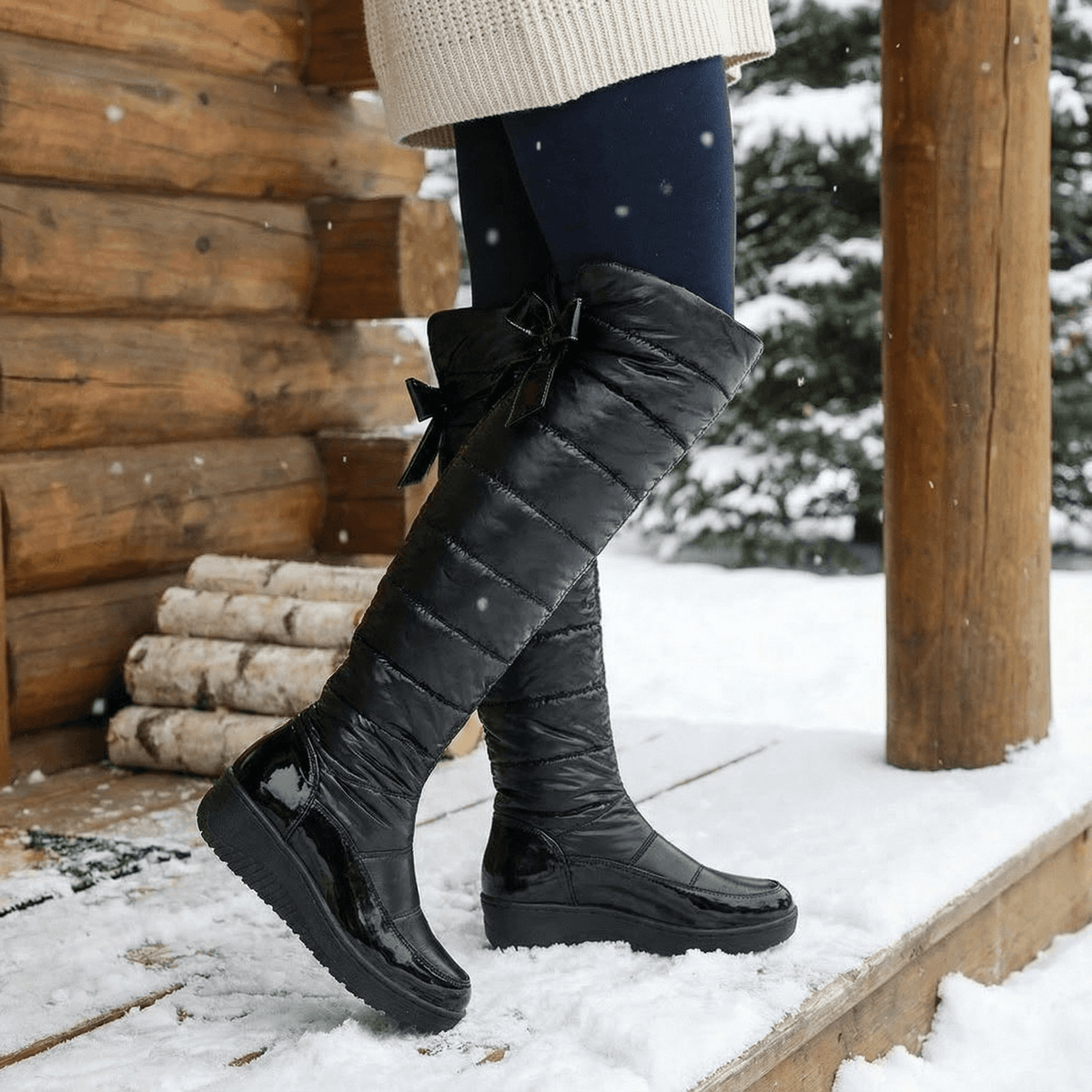 Women's Fleece-Lined Over-the-Knee Boots with Wedge Sole