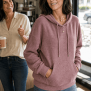 Ribbed Corduroy-Look Hoodie with Front Pocket for Women