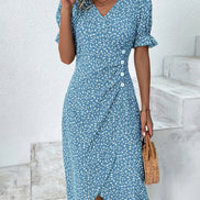 Floral Wrap Midi Dress for Wedding Guest and Christmas Party Wear
