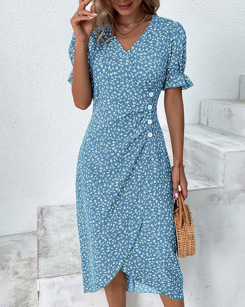 Floral Wrap Midi Dress for Wedding Guest and Christmas Party Wear