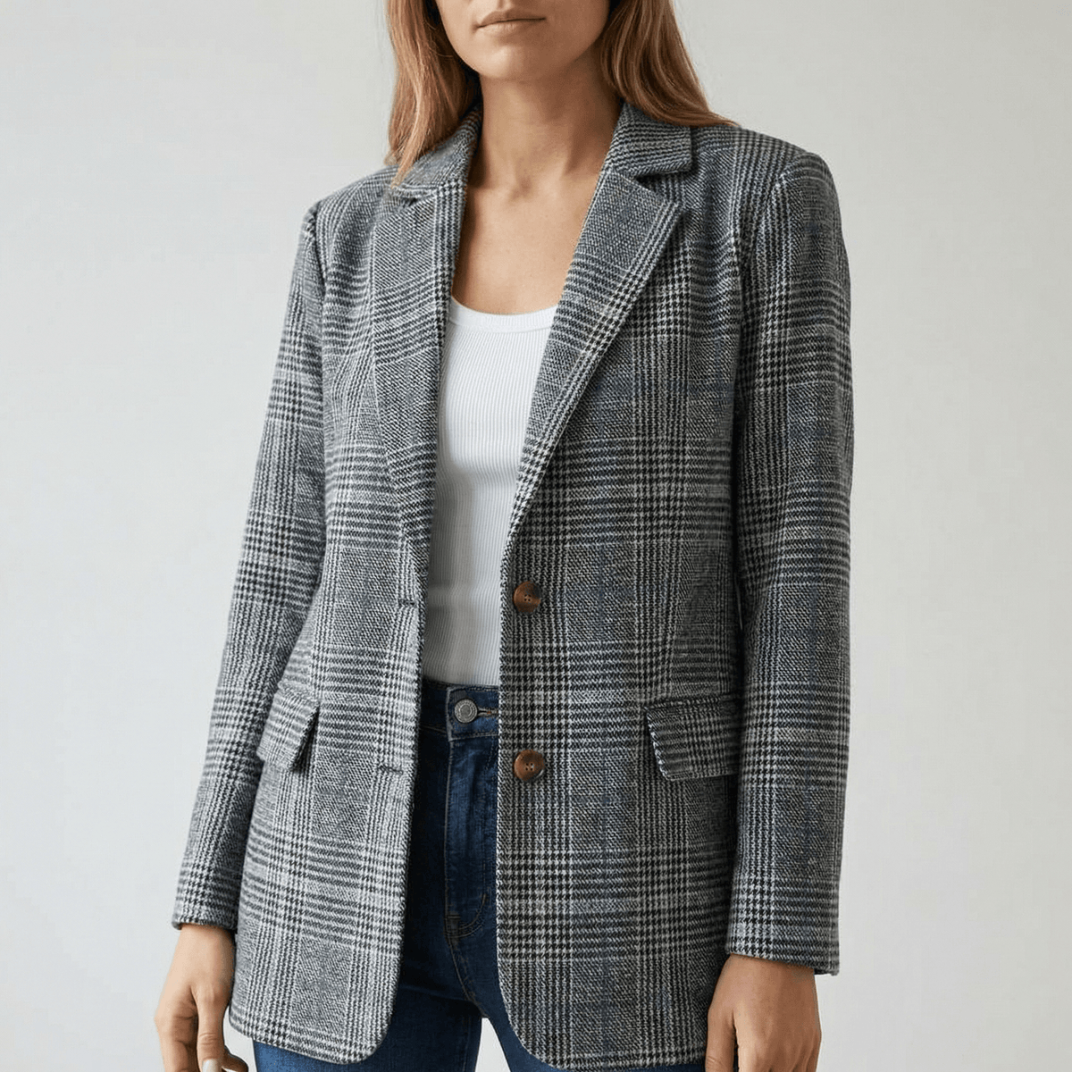 Hartlyn Relaxed Boyfriend-Fit Glen Plaid Women's Tailored Blazer