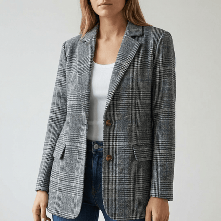 Hartlyn Relaxed Boyfriend-Fit Glen Plaid Women's Tailored Blazer