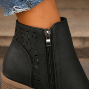 Visconti Faux Suede Cutout Ankle Boots with Block Heel and Side Zip