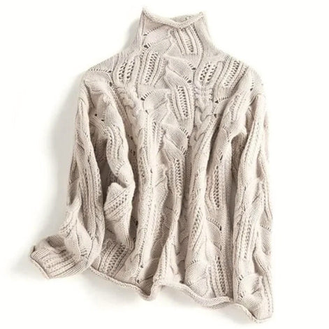 Aurora Cable Knit Turtleneck Cashmere Sweater for Women